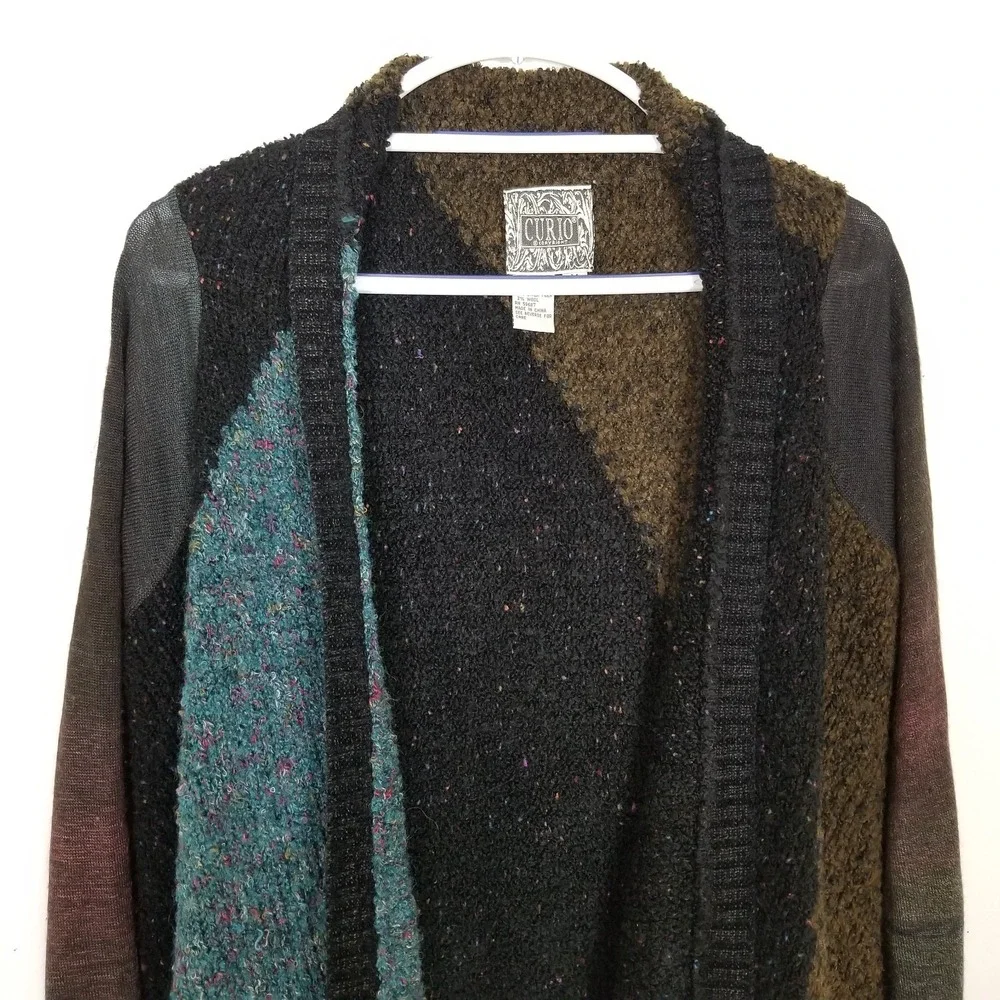 Curio Women's Colorblock‎ Cardigan Sweaters Sz M Open Front Asymmetrical Boho